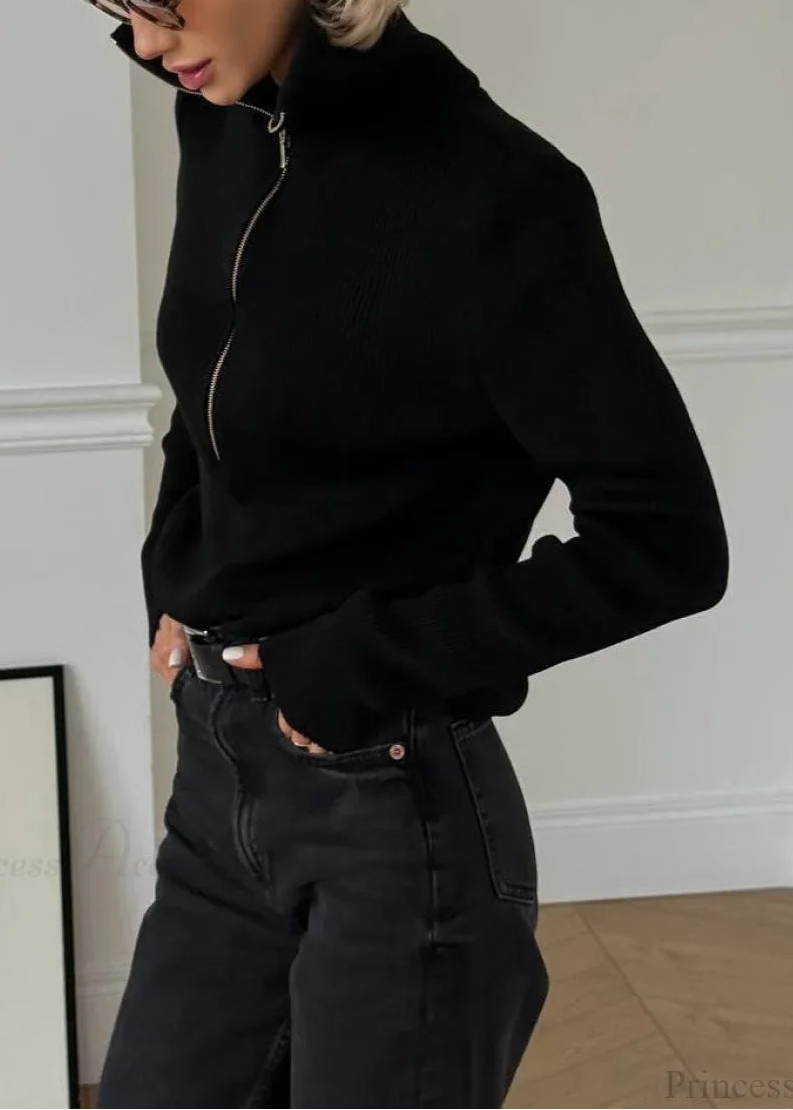 Casual Half-Zip Fitted Knit Long Sleeve Tee