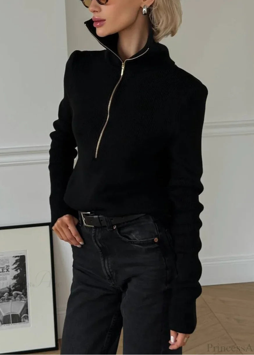 Casual Half-Zip Fitted Knit Long Sleeve Tee