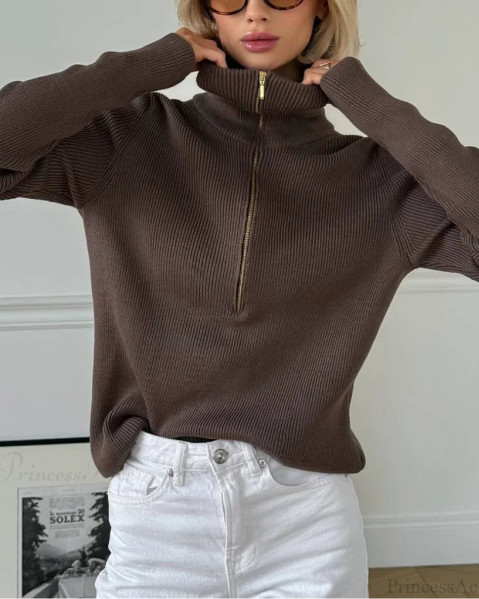 Casual Half-Zip Fitted Knit Long Sleeve Tee