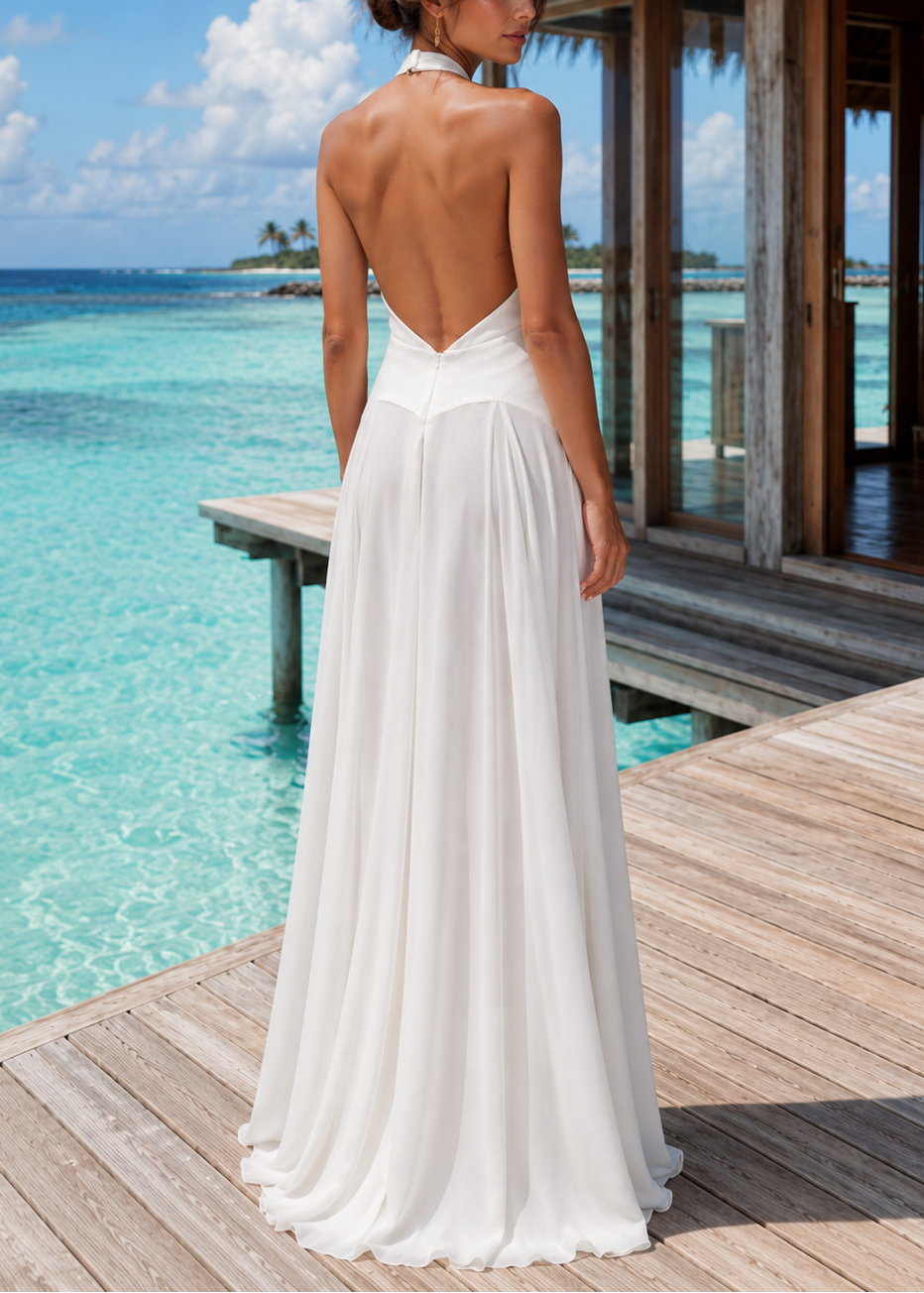Halter Gathered Waist Maxi Dress