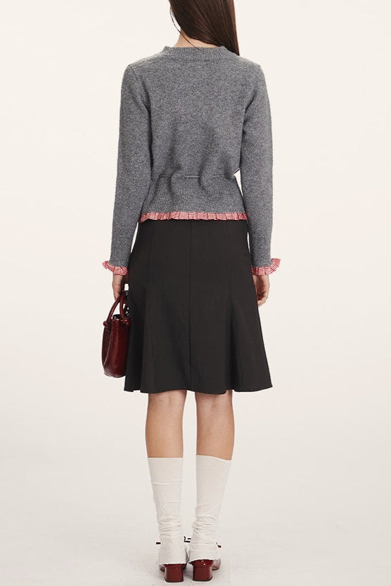 Panel-Design Waist-Cinched Slim Knit Cardigan