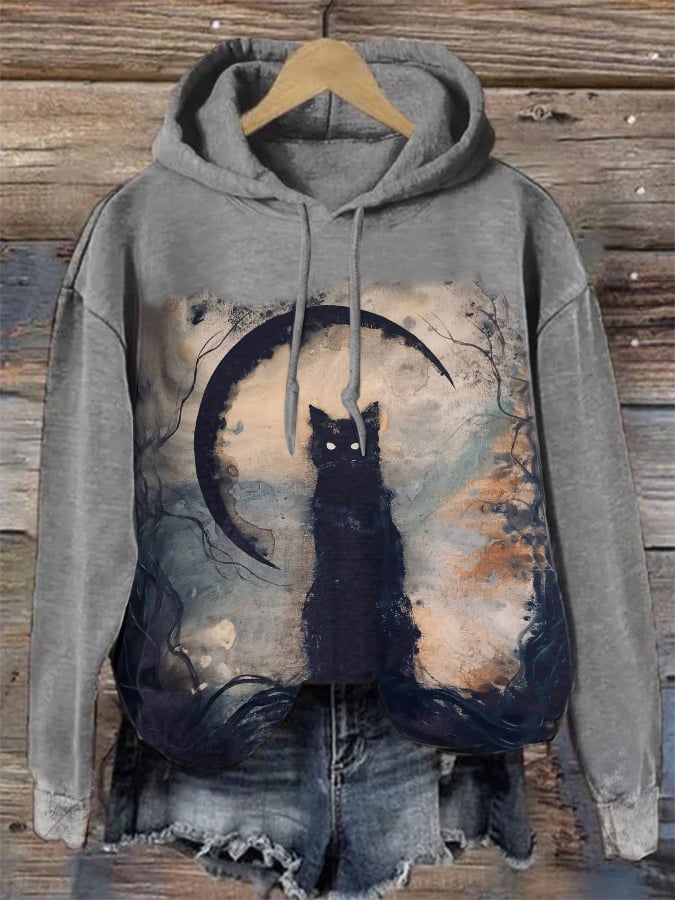 Halloween Vintage Cat Drawstring Sweatshirt