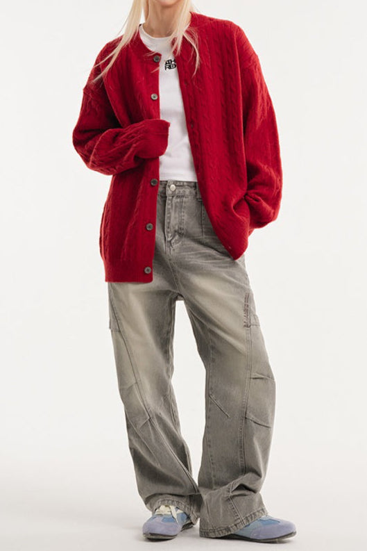 Relaxed Fit Cable Cardigan
