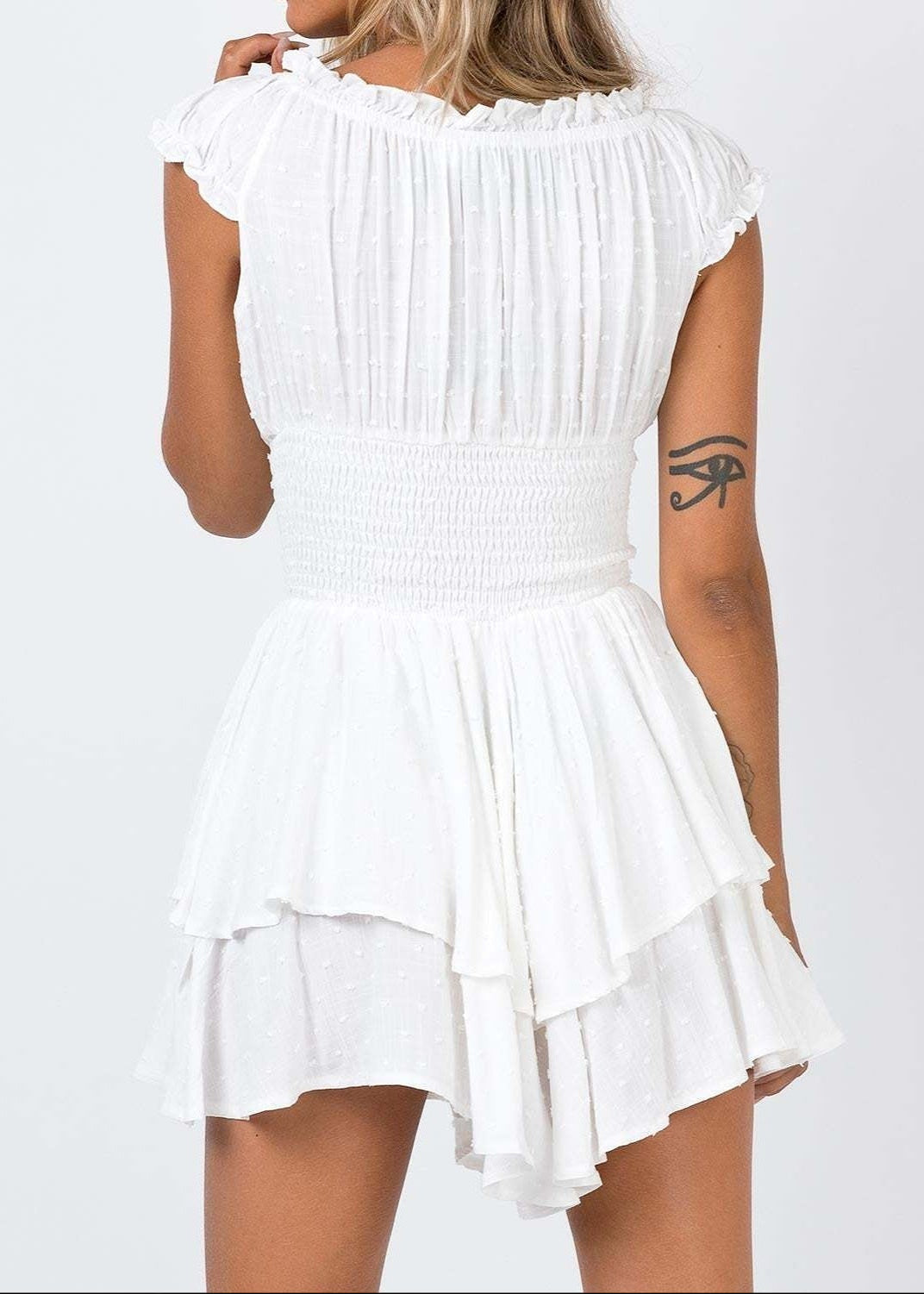 Embroidered Off Shoulder Wrap Mini Dress