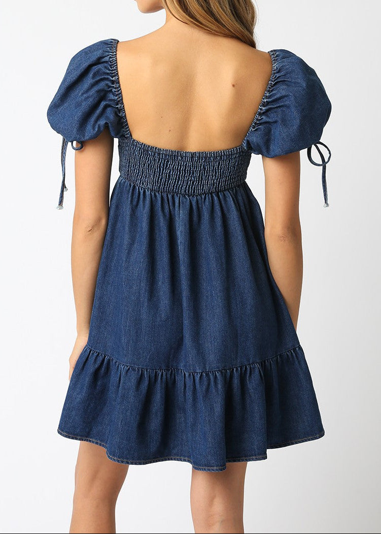 Jessie Dark Denim Babydoll Mini Dress