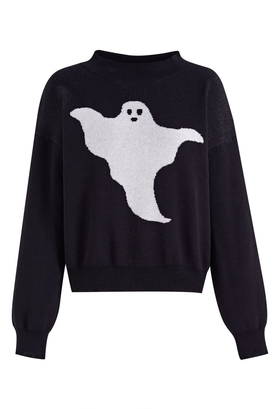 Big Ghost Intarsia Crew Neck Knit Sweater