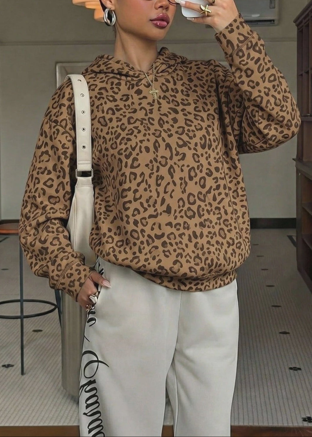 Leopard Print Pullover Street Hoodie