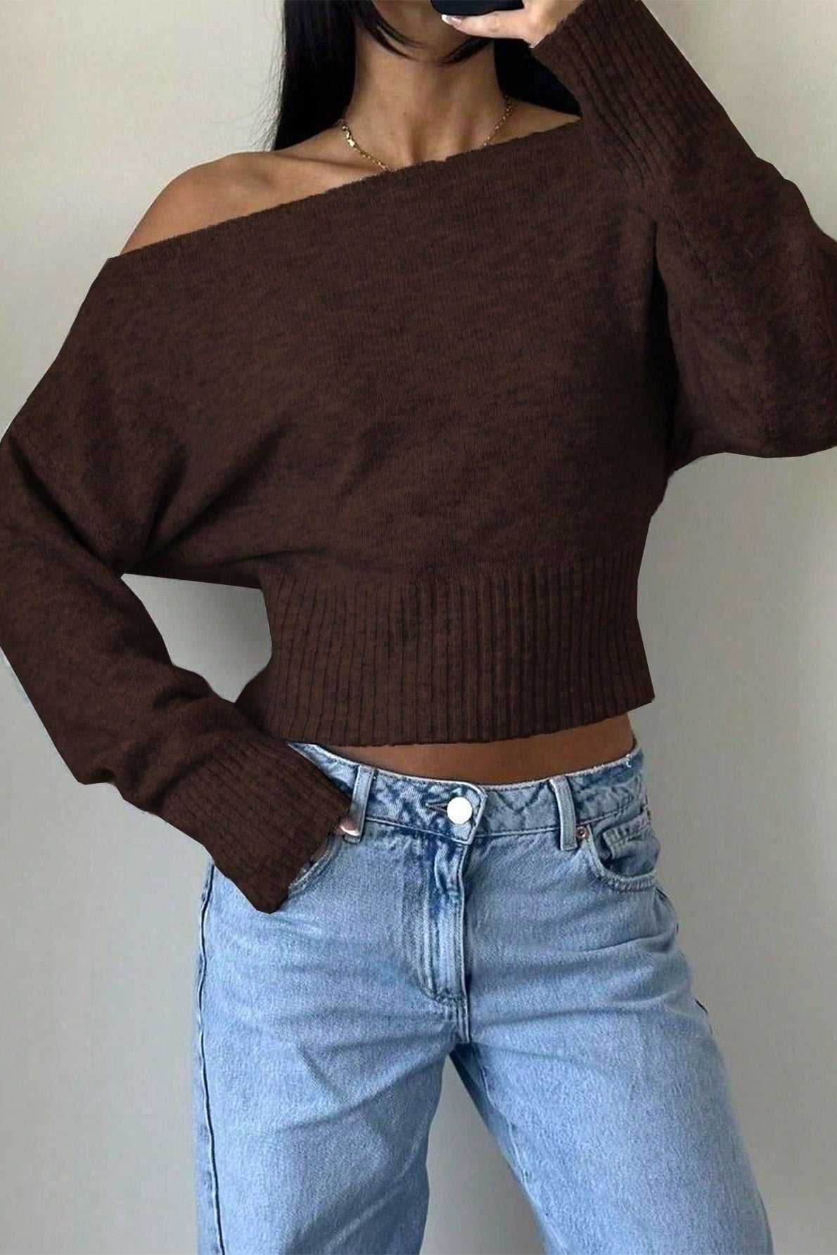 Off Shoulder Cropped Sweater