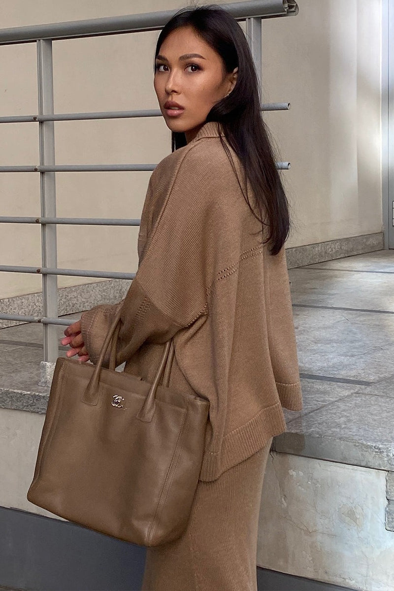 V Neck Sweater Midi Skirt Knit Set