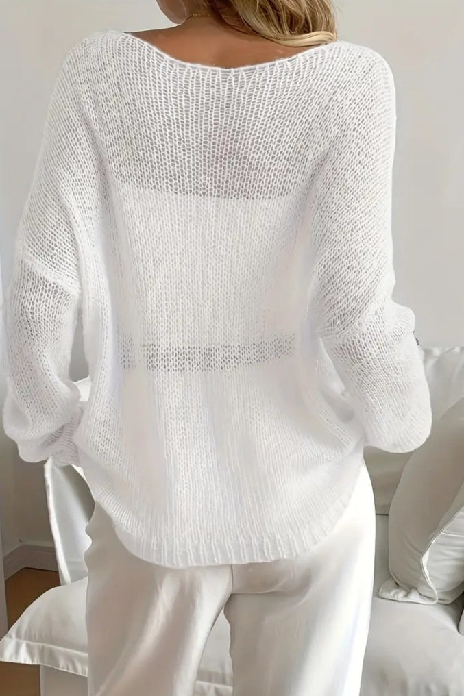Sheer Wide Neck Open Knit Sweater