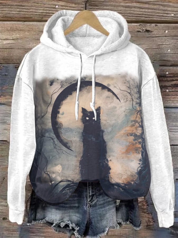 Halloween Vintage Cat Drawstring Sweatshirt