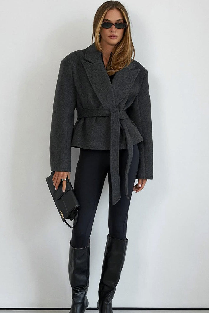 Heather Gray Belted Wrap Blazer