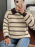 Striped Polo Collar Knit Sweater