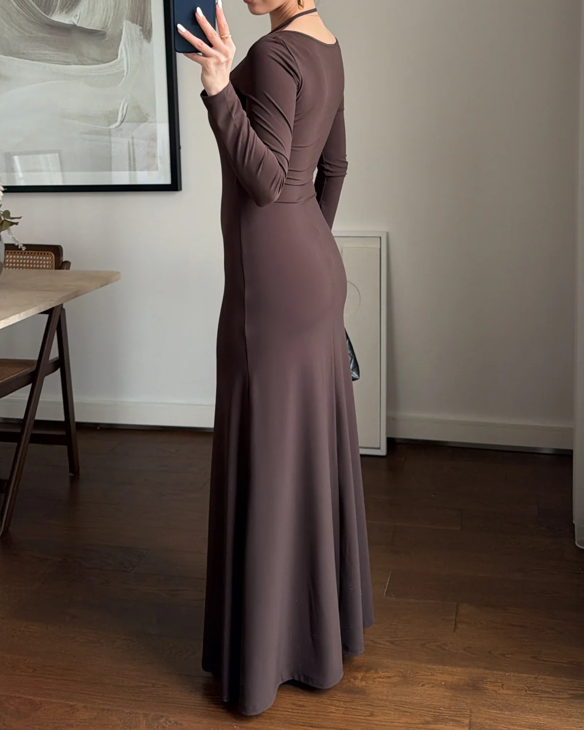 U-Neck Long Sleeve Bodycon Mermaid Maxi Dress