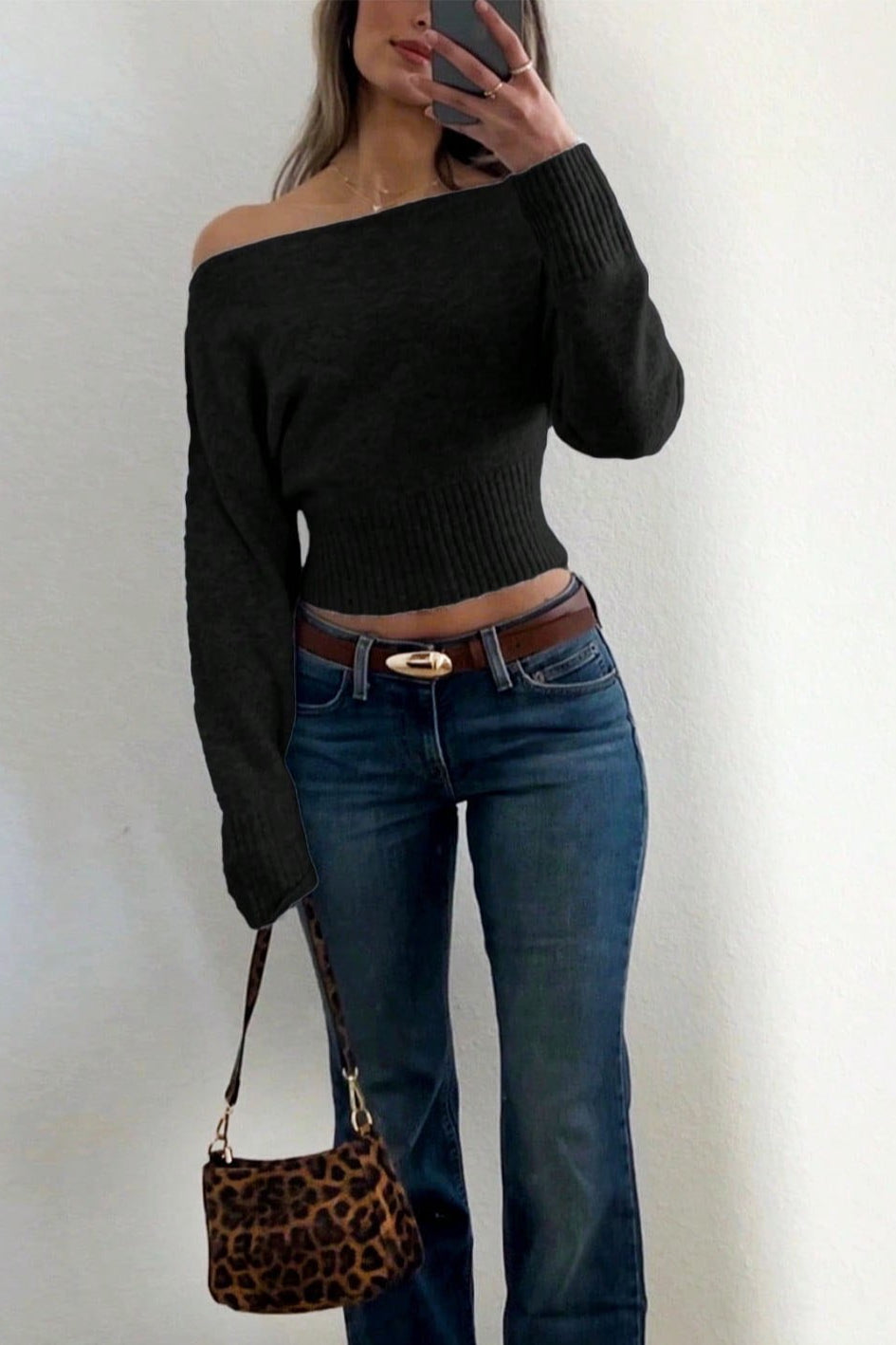 Off Shoulder Cropped Sweater