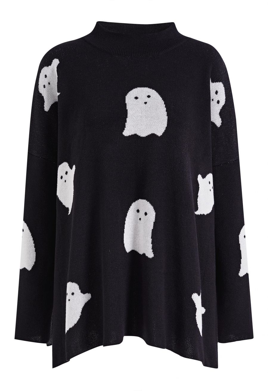 Ghost Jacquard Mock Neck Oversized Knit Sweater