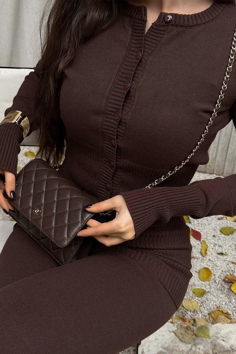 Ribbed Cropped Knit Top Flared Pants Set
