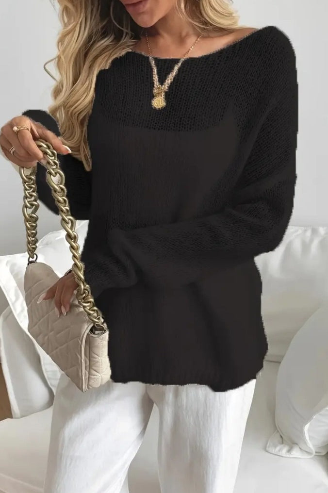 Sheer Wide Neck Open Knit Sweater