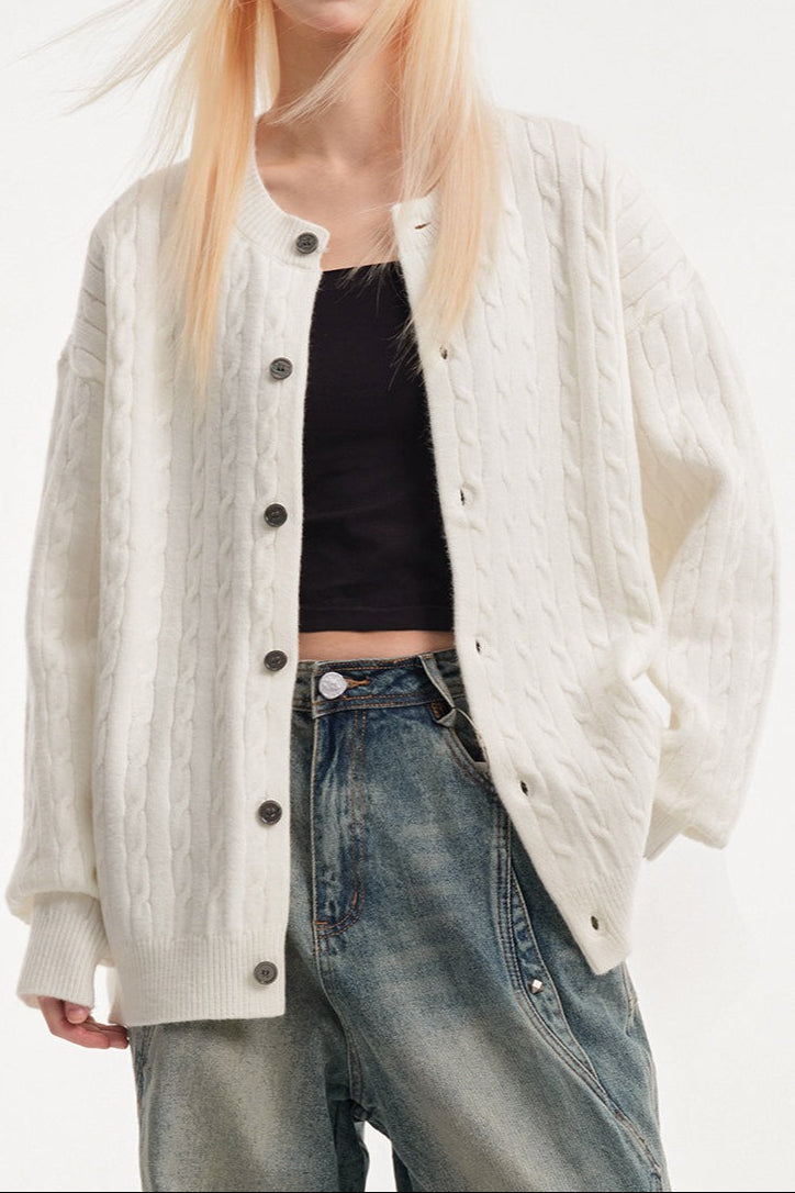 Relaxed Fit Cable Cardigan