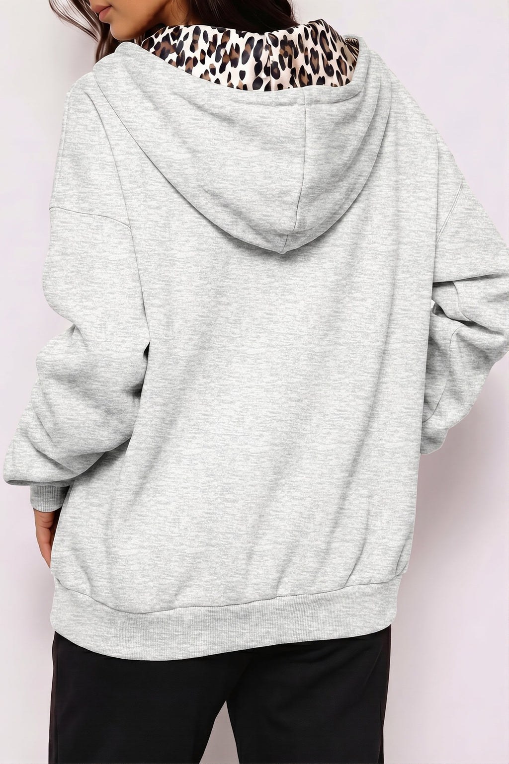 Leopard Lined Oversized Zip Hoodie