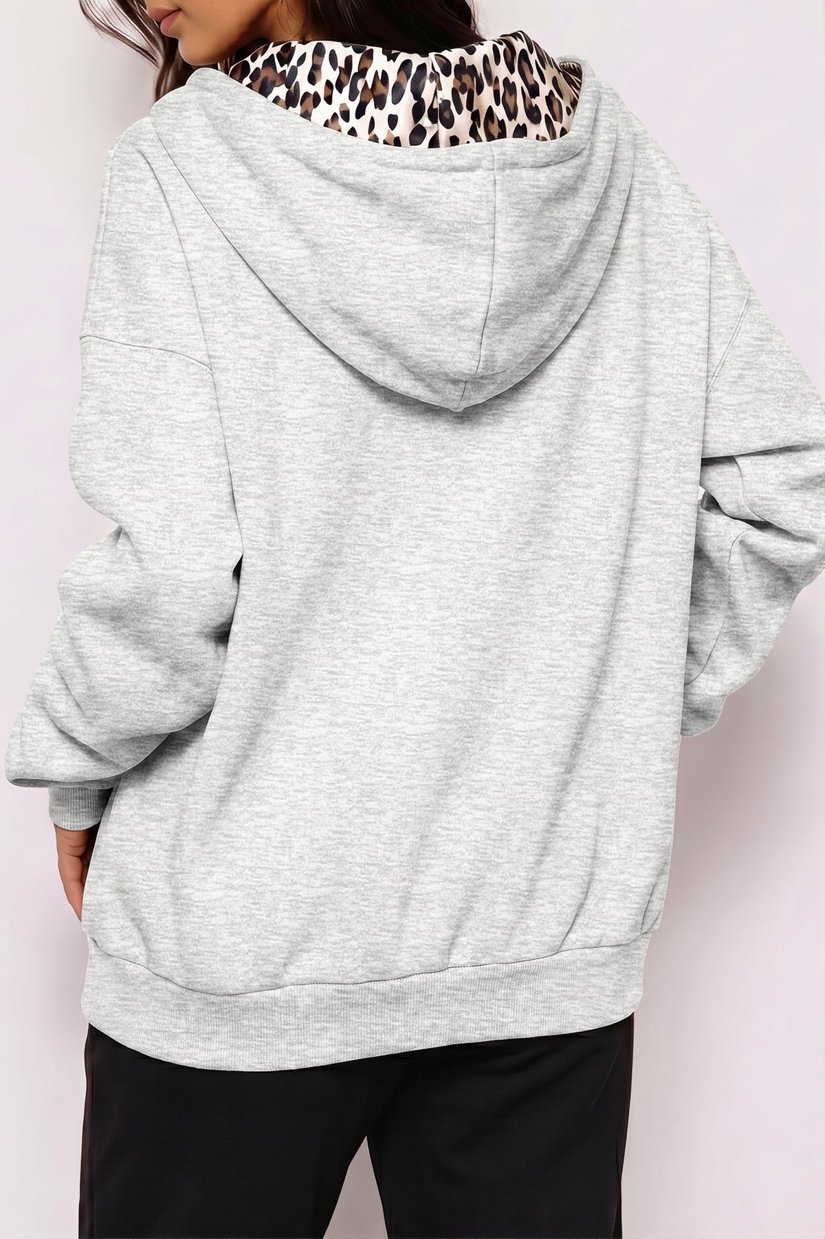 Leopard Lined Oversized Zip Hoodie
