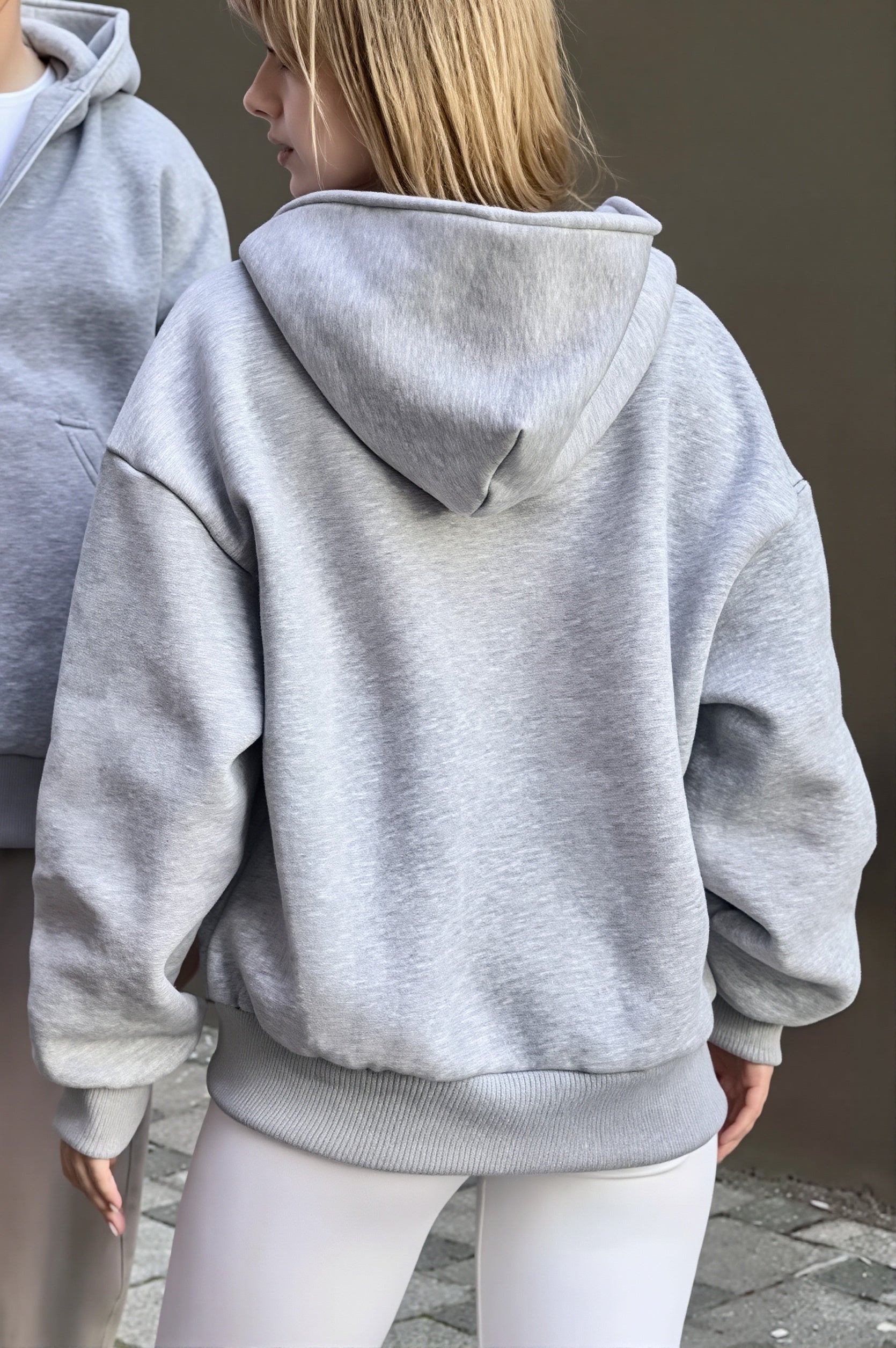 Solid Oversized Zip Up Hoodie