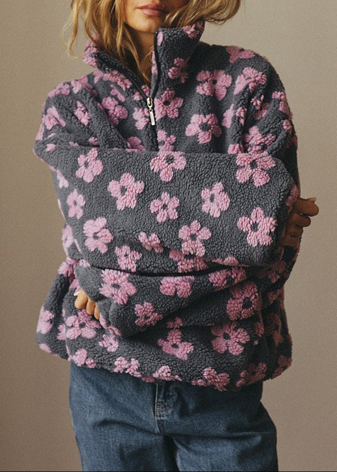 Floral Fleece Warm Fuzzy Sweatshirt