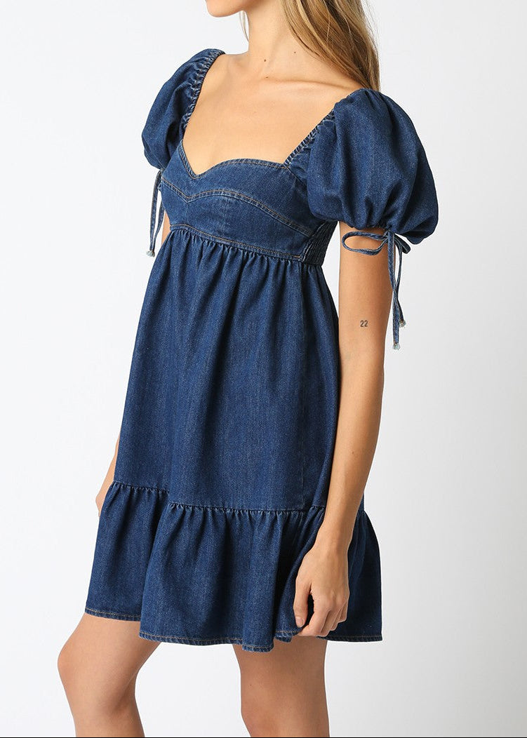 Jessie Dark Denim Babydoll Mini Dress