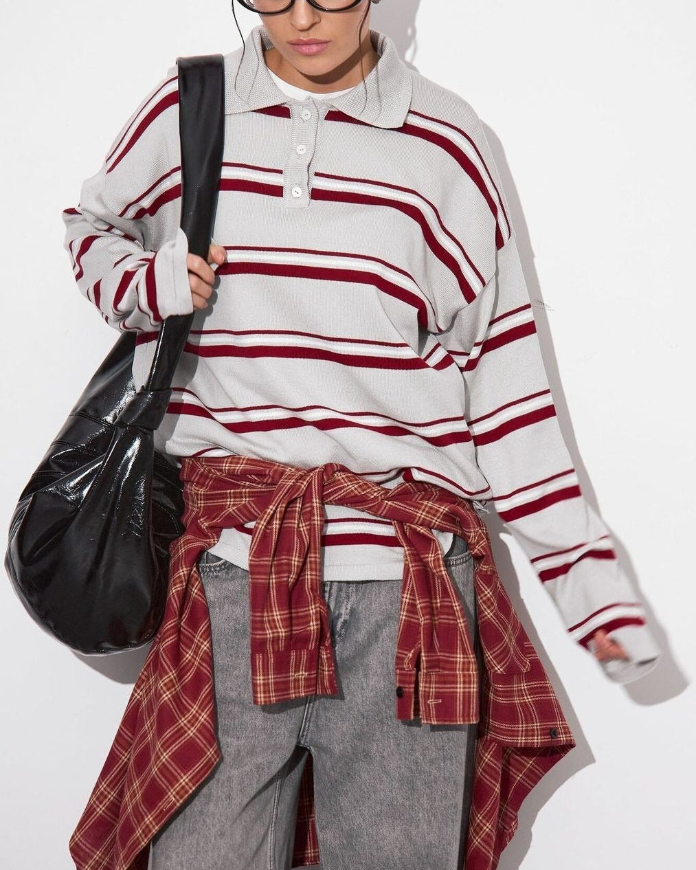 Relaxed Collared Striped Long Sleeve Blouse