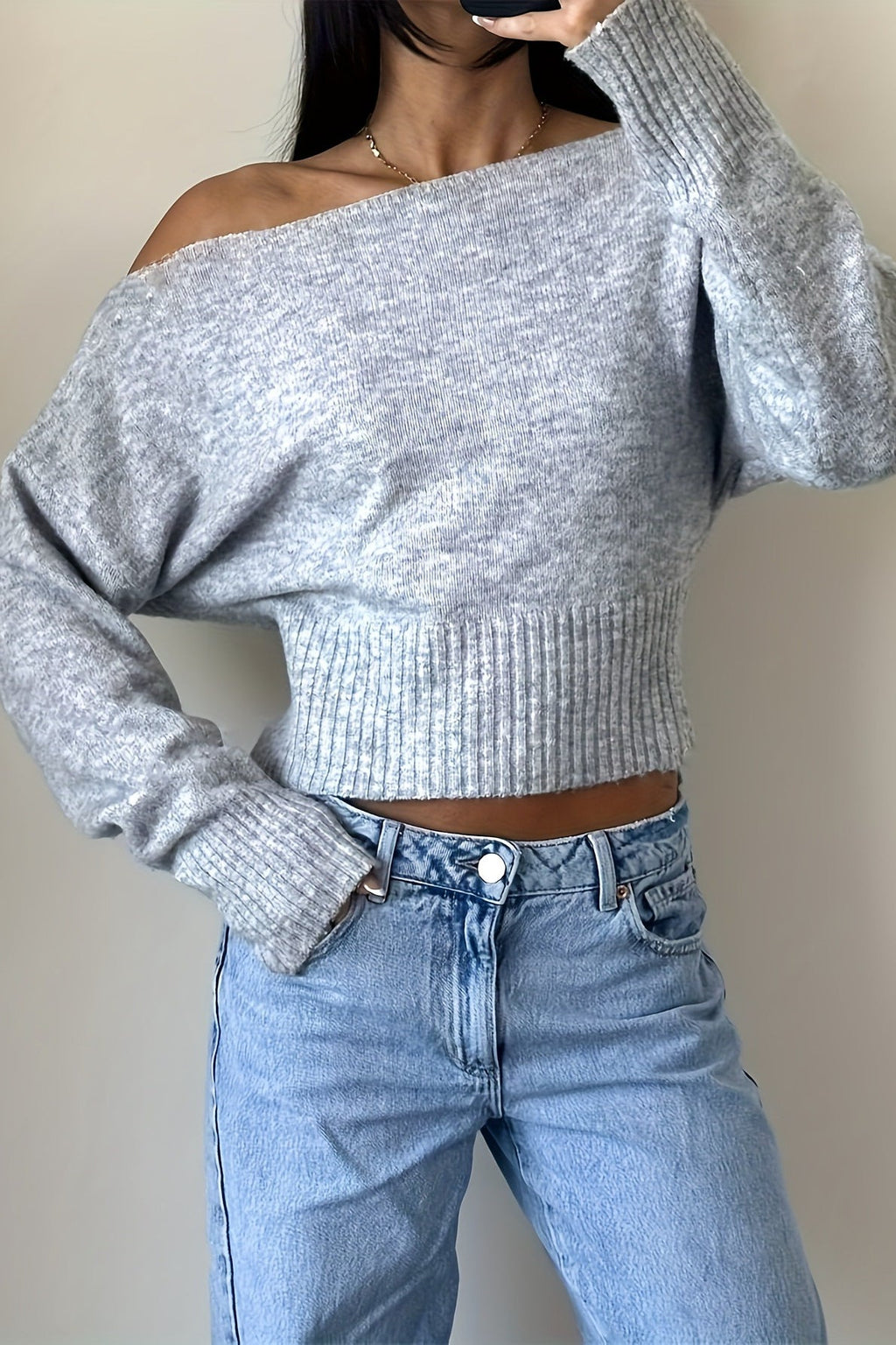 Off Shoulder Cropped Sweater