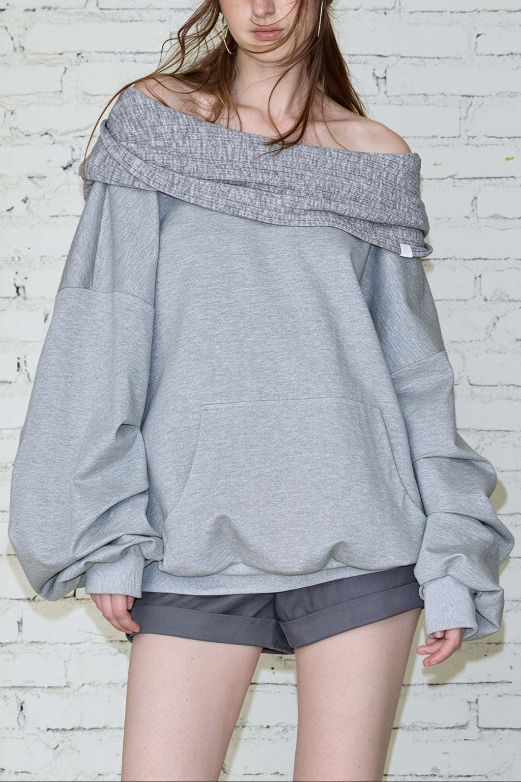 Convertible Off Shoulder Pullover Sweatshirt