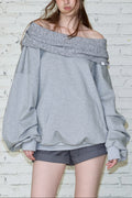 Convertible Off Shoulder Pullover Sweatshirt