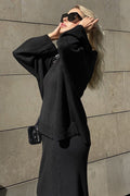V Neck Sweater Midi Skirt Knit Set