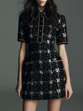 Retro Glamour Luxe Black Sequin Tweed Mini Dress