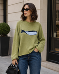 Sardine Jacquard Crew Neck Oversized Knit Sweater