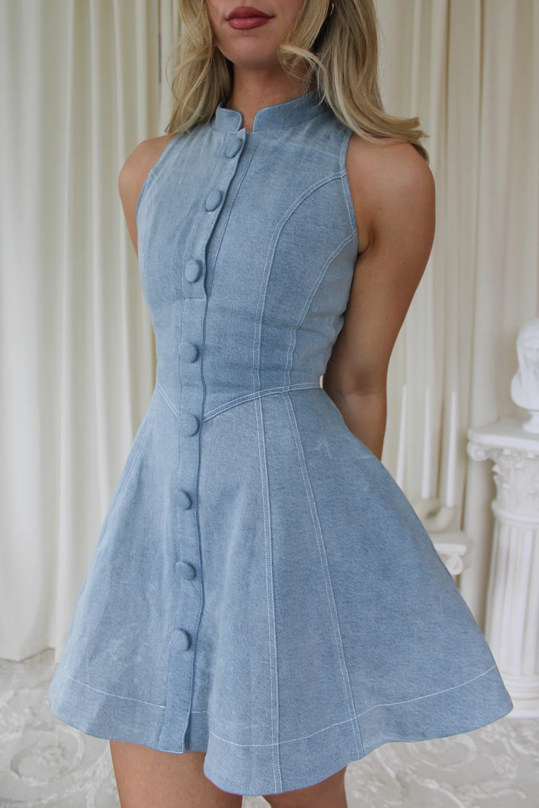 Halter Button-Front A-Line Mini Dress