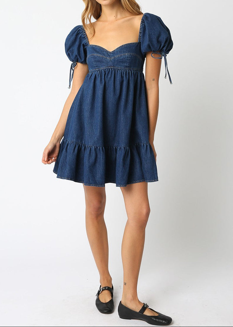 Jessie Dark Denim Babydoll Mini Dress