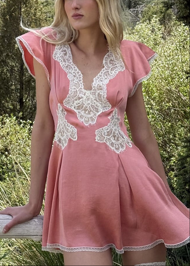 Coral Lace Applique Mini Dress
