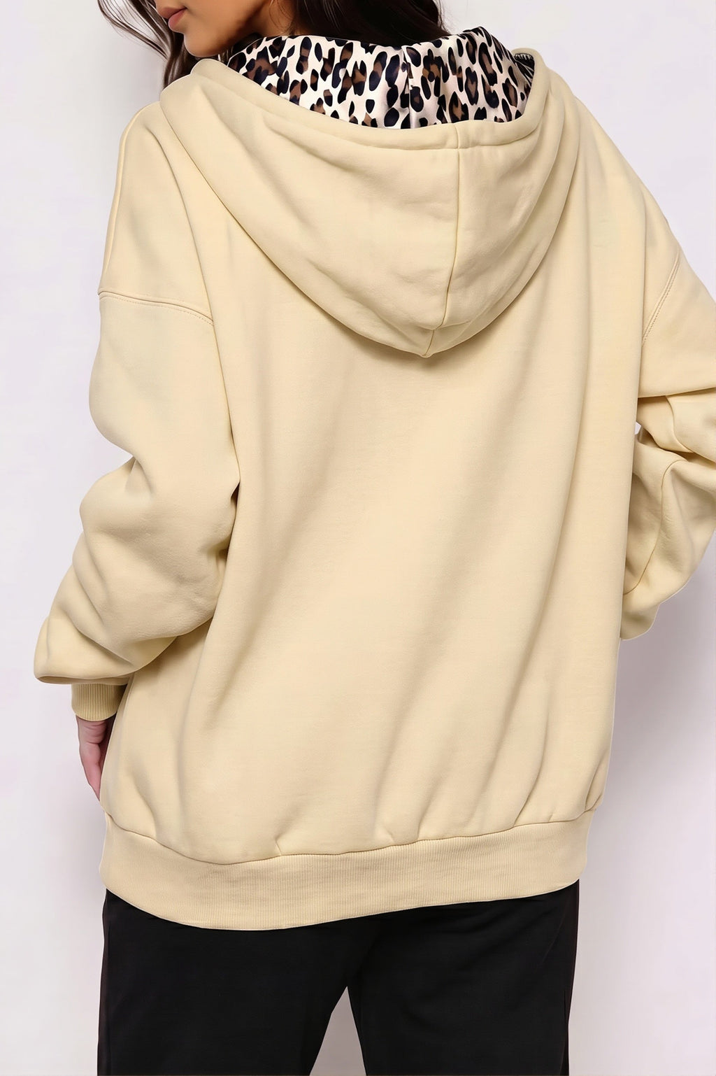 Leopard Lined Oversized Zip Hoodie
