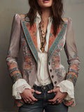 Vintage Button Floral Polyester Velvet Blazer