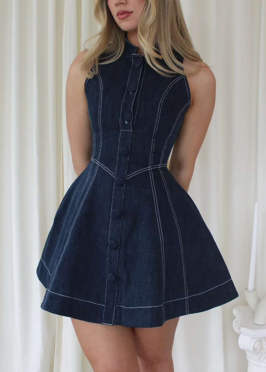 Halter Button-Front A-Line Mini Dress