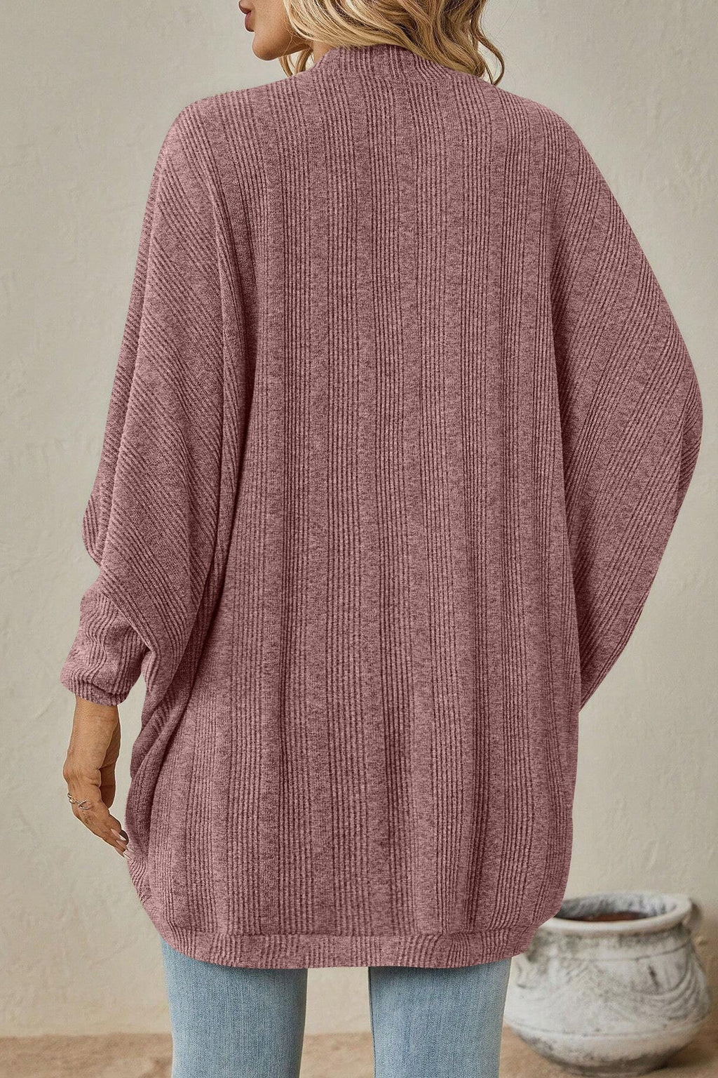 Longline Open Front Pocket Knit Cardigan