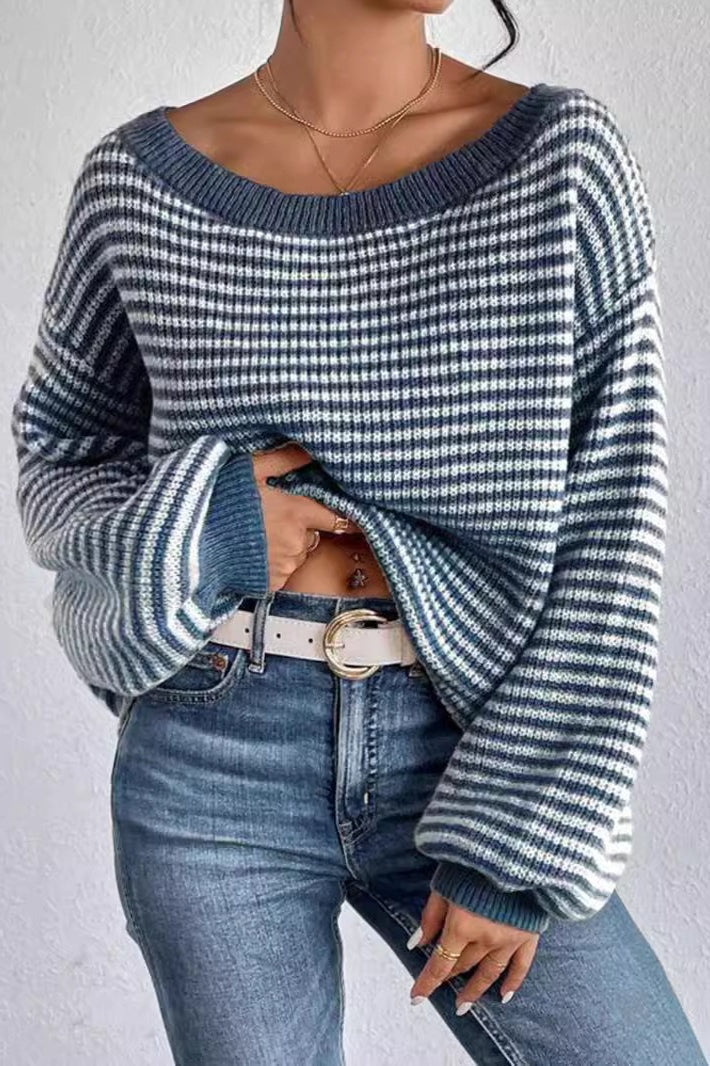 Stripe Boat Neck Oversized Sweater
