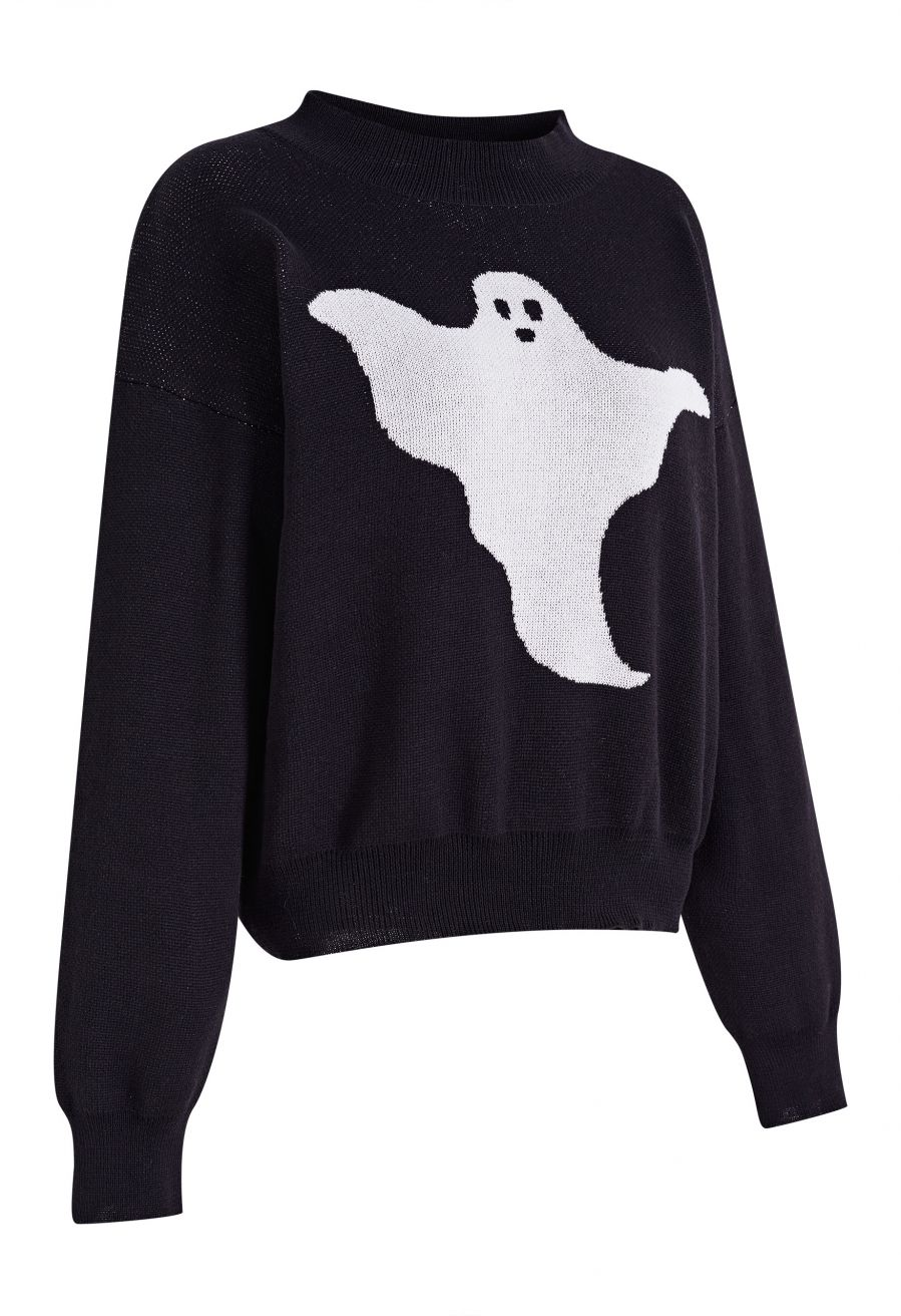 Big Ghost Intarsia Crew Neck Knit Sweater