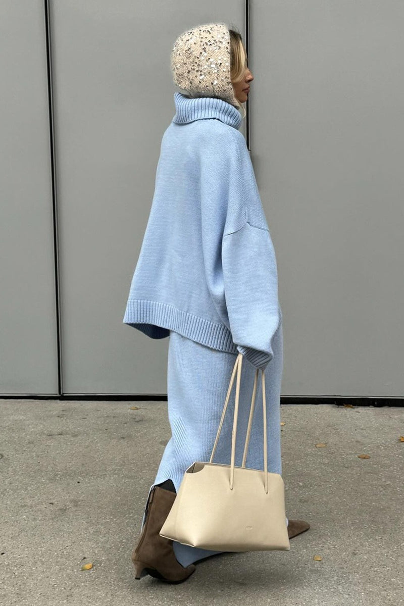 Turtleneck Oversized Sweater Maxi Skirt Set