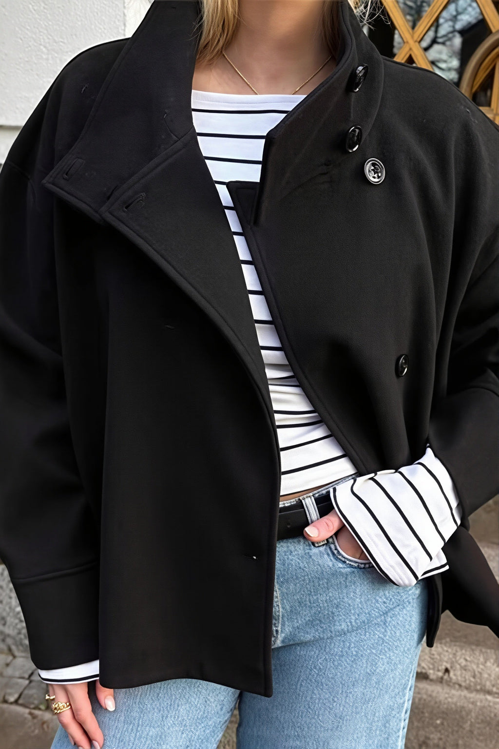 Asymmetric Collar Button Front Short Coat