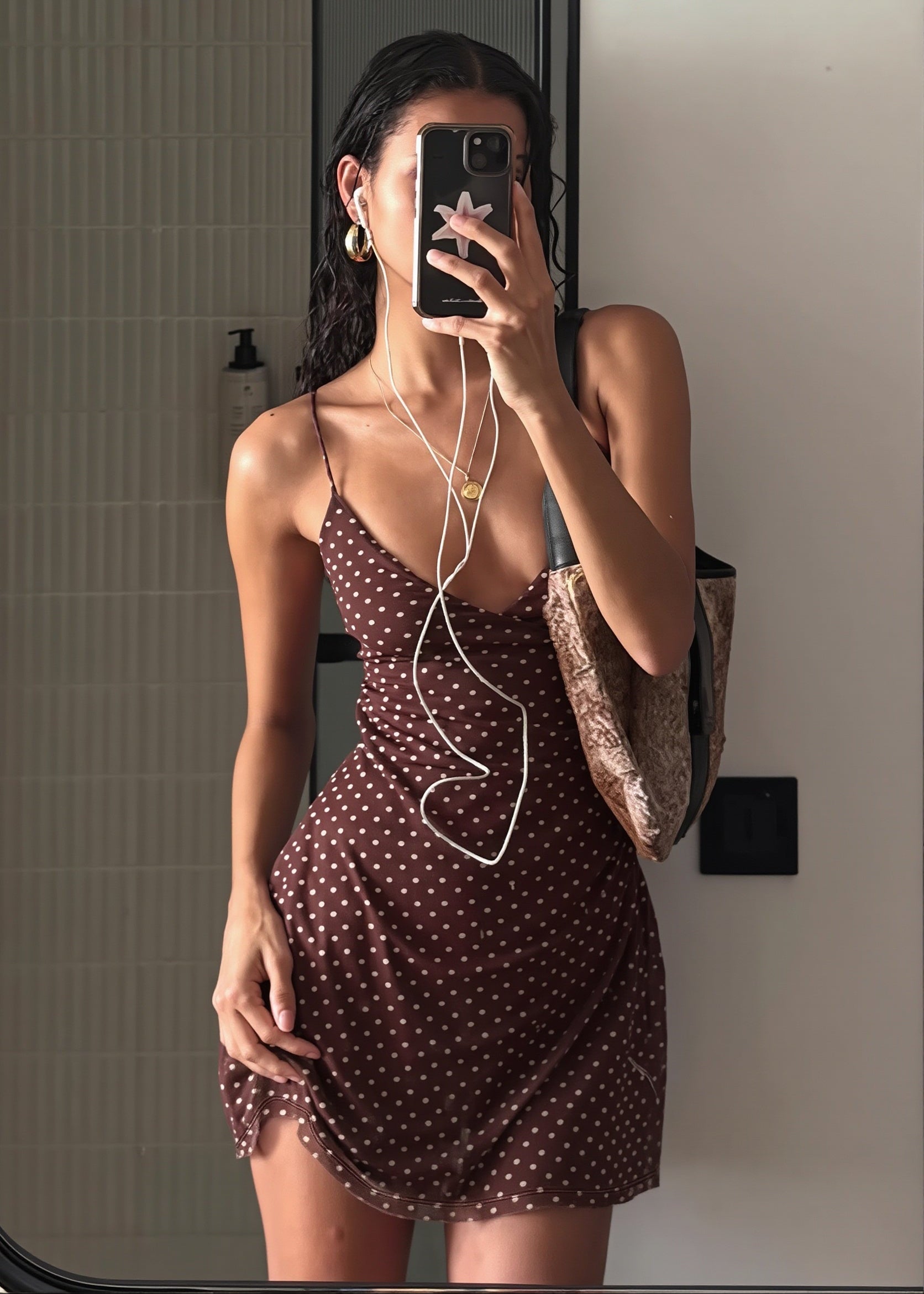 Solid Polka Dot Slim Cami Mini Dress