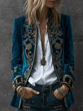 Boho Royal Teal Velvet Embroidered Luxe Jacket
