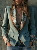 Bohemian Retro Oil Painting Print One Button Blazer