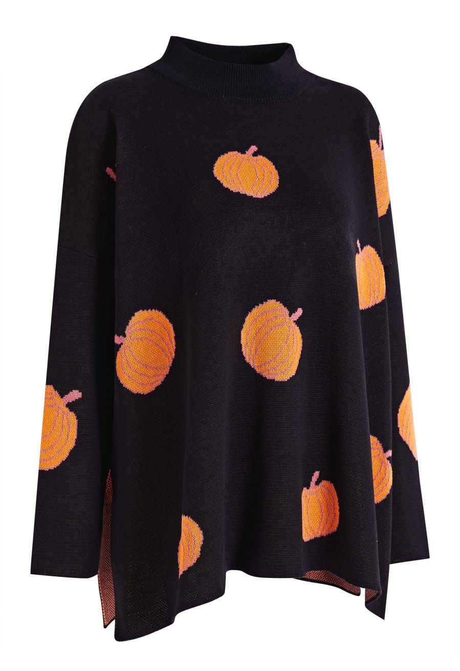 Pumpkin Jacquard Mock Neck Oversized Knit Sweater